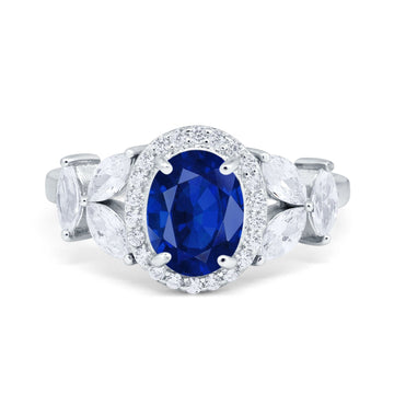Oval Art Deco Engagement Ring Simulated Blue Sapphire CZ 925 Sterling Silver